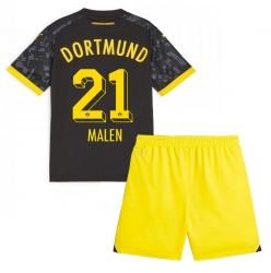 Strój piłkarski Borussia Dortmund Donyell Malen #21 Koszulka Wyjazdowej dziecięce 2023-24 Krótki Rękaw (+ Krótkie spodenki)