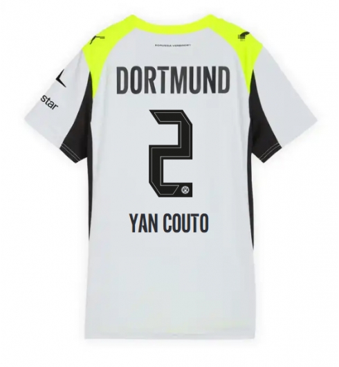 Strój piłkarski Borussia Dortmund Yan Couto #2 Koszulka Wyjazdowej damskie 2025-26 Krótki Rękaw Strój piłkarski Borussia Dortmund Yan Couto #2 Koszulka Wyjazdowej damskie 2025-26 Krótki Rękaw