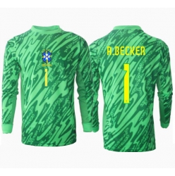 Strój piłkarski Brazylia Alisson Becker #1 Bramkarskie Koszulka Podstawowej Copa America 2024 Długi Rękaw