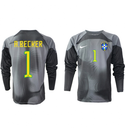 Strój piłkarski Brazylia Alisson Becker #1 Bramkarskie Koszulka Podstawowej MŚ 2022 Długi Rękaw