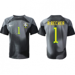 Strój piłkarski Brazylia Alisson Becker #1 Bramkarskie Koszulka Podstawowej MŚ 2022 Krótki Rękaw