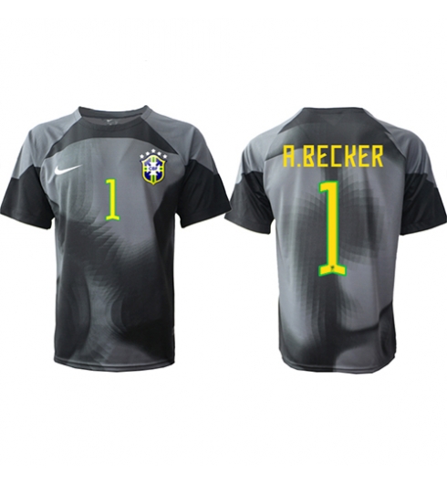 Strój piłkarski Brazylia Alisson Becker #1 Bramkarskie Koszulka Podstawowej MŚ 2022 Krótki Rękaw