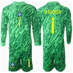 Strój piłkarski Brazylia Alisson Becker #1 Bramkarskie Koszulka Podstawowej dziecięce Copa America 2024 Długi Rękaw (+ Krótkie spodenki)