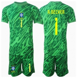 Strój piłkarski Brazylia Alisson Becker #1 Bramkarskie Koszulka Podstawowej dziecięce Copa America 2024 Krótki Rękaw (+ Krótkie spodenki)