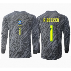 Strój piłkarski Brazylia Alisson Becker #1 Bramkarskie Koszulka Wyjazdowej Copa America 2024 Długi Rękaw