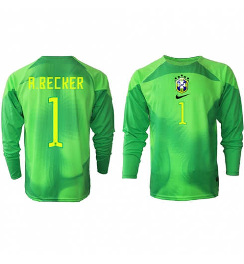 Strój piłkarski Brazylia Alisson Becker #1 Bramkarskie Koszulka Wyjazdowej MŚ 2022 Długi Rękaw