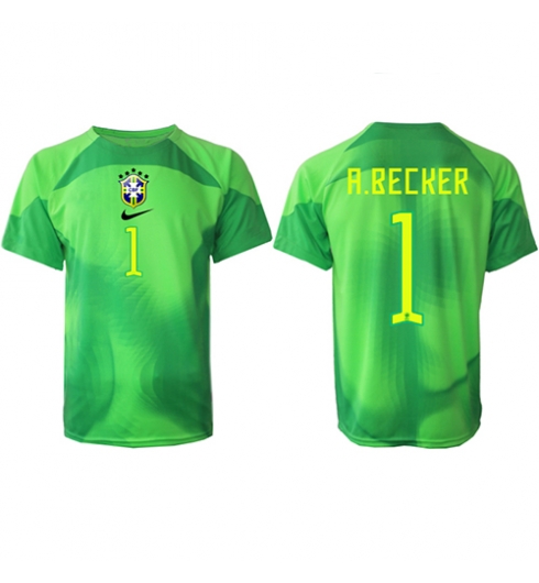 Strój piłkarski Brazylia Alisson Becker #1 Bramkarskie Koszulka Wyjazdowej MŚ 2022 Krótki Rękaw