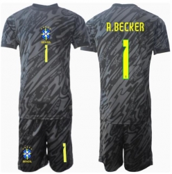 Strój piłkarski Brazylia Alisson Becker #1 Bramkarskie Koszulka Wyjazdowej dziecięce Copa America 2024 Krótki Rękaw (+ Krótkie spodenki)