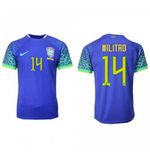 Strój piłkarski Brazylia Eder Militao #14 Koszulka Wyjazdowej MŚ 2022 Krótki Rękaw