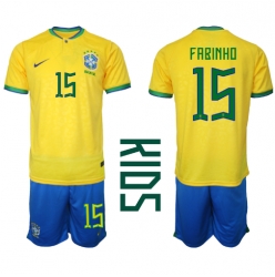 Strój piłkarski Brazylia Fabinho #15 Koszulka Podstawowej dziecięce MŚ 2022 Krótki Rękaw (+ Krótkie spodenki)