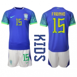 Strój piłkarski Brazylia Fabinho #15 Koszulka Wyjazdowej dziecięce MŚ 2022 Krótki Rękaw (+ Krótkie spodenki)