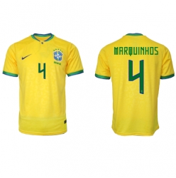 Strój piłkarski Brazylia Marquinhos #4 Koszulka Podstawowej MŚ 2022 Krótki Rękaw