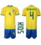 Strój piłkarski Brazylia Marquinhos #4 Koszulka Podstawowej dziecięce MŚ 2022 Krótki Rękaw (+ Krótkie spodenki)