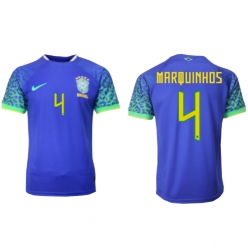 Strój piłkarski Brazylia Marquinhos #4 Koszulka Wyjazdowej MŚ 2022 Krótki Rękaw