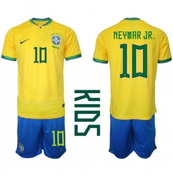 Strój piłkarski Brazylia Neymar Jr #10 Koszulka Podstawowej dziecięce MŚ 2022 Krótki Rękaw (+ Krótkie spodenki)