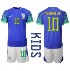 Strój piłkarski Brazylia Neymar Jr #10 Koszulka Wyjazdowej dziecięce MŚ 2022 Krótki Rękaw (+ Krótkie spodenki)