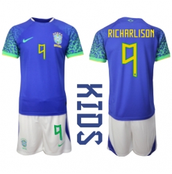 Strój piłkarski Brazylia Richarlison #9 Koszulka Wyjazdowej dziecięce MŚ 2022 Krótki Rękaw (+ Krótkie spodenki)