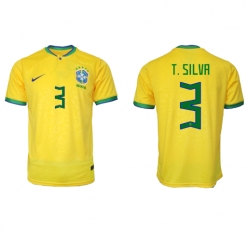 Strój piłkarski Brazylia Thiago Silva #3 Koszulka Podstawowej MŚ 2022 Krótki Rękaw