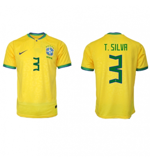 Strój piłkarski Brazylia Thiago Silva #3 Koszulka Podstawowej MŚ 2022 Krótki Rękaw