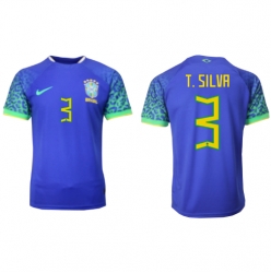 Strój piłkarski Brazylia Thiago Silva #3 Koszulka Wyjazdowej MŚ 2022 Krótki Rękaw