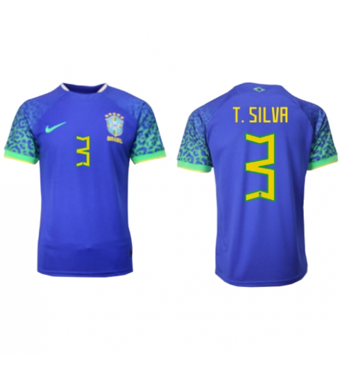 Strój piłkarski Brazylia Thiago Silva #3 Koszulka Wyjazdowej MŚ 2022 Krótki Rękaw