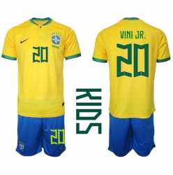 Strój piłkarski Brazylia Vinicius Junior #20 Koszulka Podstawowej dziecięce MŚ 2022 Krótki Rękaw (+ Krótkie spodenki)