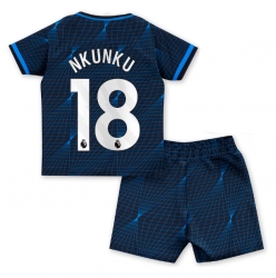 Strój piłkarski Chelsea Christopher Nkunku #18 Koszulka Wyjazdowej dziecięce 2023-24 Krótki Rękaw (+ Krótkie spodenki)