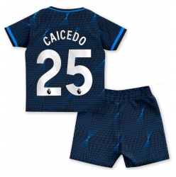 Strój piłkarski Chelsea Moises Caicedo #25 Koszulka Wyjazdowej dziecięce 2023-24 Krótki Rękaw (+ Krótkie spodenki)