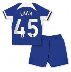 Strój piłkarski Chelsea Romeo Lavia #45 Koszulka Podstawowej dziecięce 2023-24 Krótki Rękaw (+ Krótkie spodenki)