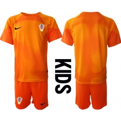Strój piłkarski Chorwacja Bramkarskie Koszulka Wyjazdowej dziecięce MŚ 2022 Krótki Rękaw (+ Krótkie spodenki)