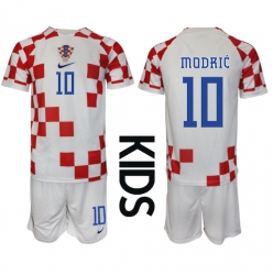 Strój piłkarski Chorwacja Luka Modric #10 Koszulka Podstawowej dziecięce MŚ 2022 Krótki Rękaw (+ Krótkie spodenki)