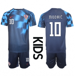 Strój piłkarski Chorwacja Luka Modric #10 Koszulka Wyjazdowej dziecięce MŚ 2022 Krótki Rękaw (+ Krótkie spodenki)