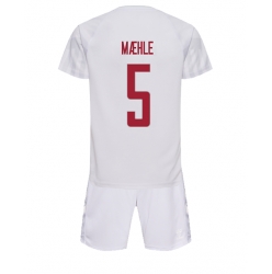 Strój piłkarski Dania Joakim Maehle #5 Koszulka Wyjazdowej dziecięce MŚ 2022 Krótki Rękaw (+ Krótkie spodenki)
