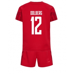 Strój piłkarski Dania Kasper Dolberg #12 Koszulka Podstawowej dziecięce MŚ 2022 Krótki Rękaw (+ Krótkie spodenki)