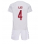 Strój piłkarski Dania Simon Kjaer #4 Koszulka Wyjazdowej dziecięce MŚ 2022 Krótki Rękaw (+ Krótkie spodenki)