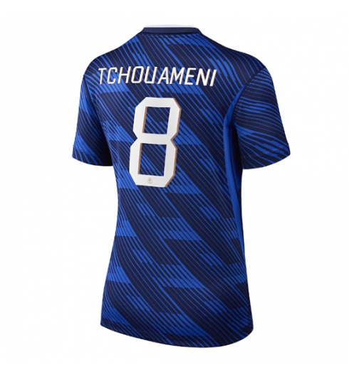 Strój piłkarski Francja Aurelien Tchouameni #8 Koszulka Podstawowej damskie MŚ 2026 Krótki Rękaw Strój piłkarski Francja Aurelien Tchouameni #8 Koszulka Podstawowej damskie MŚ 2026 Krótki Rękaw