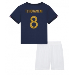 Strój piłkarski Francja Aurelien Tchouameni #8 Koszulka Podstawowej dziecięce MŚ 2022 Krótki Rękaw (+ Krótkie spodenki)