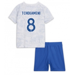 Strój piłkarski Francja Aurelien Tchouameni #8 Koszulka Wyjazdowej dziecięce MŚ 2022 Krótki Rękaw (+ Krótkie spodenki)