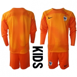 Strój piłkarski Francja Bramkarskie Koszulka Podstawowej dziecięce MŚ 2022 Długi Rękaw (+ Krótkie spodenki)