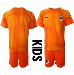 Strój piłkarski Francja Bramkarskie Koszulka Podstawowej dziecięce MŚ 2022 Krótki Rękaw (+ Krótkie spodenki)