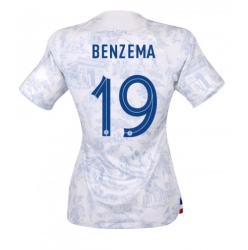 Strój piłkarski Francja Karim Benzema #19 Koszulka Wyjazdowej damskie MŚ 2022 Krótki Rękaw