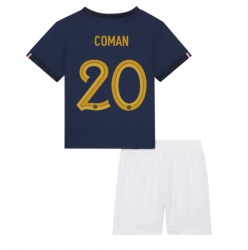 Strój piłkarski Francja Kingsley Coman #20 Koszulka Podstawowej dziecięce MŚ 2022 Krótki Rękaw (+ Krótkie spodenki)