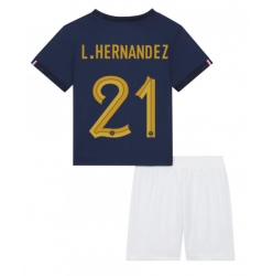 Strój piłkarski Francja Lucas Hernandez #21 Koszulka Podstawowej dziecięce MŚ 2022 Krótki Rękaw (+ Krótkie spodenki)