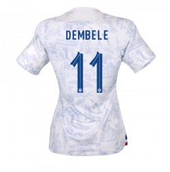 Strój piłkarski Francja Ousmane Dembele #11 Koszulka Wyjazdowej damskie MŚ 2022 Krótki Rękaw