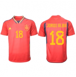 Strój piłkarski Hiszpania Jordi Alba #18 Koszulka Podstawowej MŚ 2022 Krótki Rękaw
