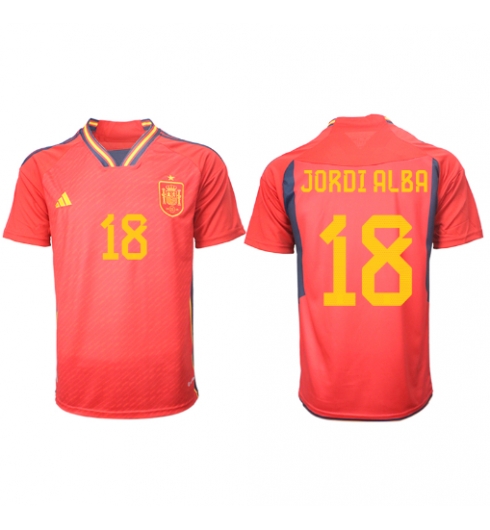 Strój piłkarski Hiszpania Jordi Alba #18 Koszulka Podstawowej MŚ 2022 Krótki Rękaw