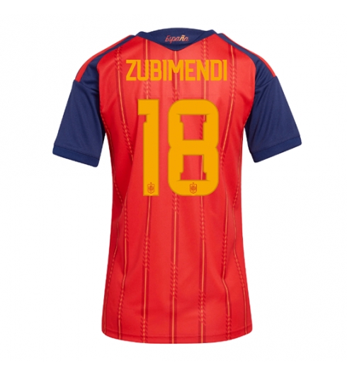 Strój piłkarski Hiszpania Martin Zubimendi #18 Koszulka Podstawowej damskie MŚ 2026 Krótki Rękaw Strój piłkarski Hiszpania Martin Zubimendi #18 Koszulka Podstawowej damskie MŚ 2026 Krótki Rękaw