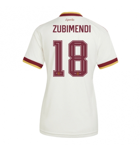 Strój piłkarski Hiszpania Martin Zubimendi #18 Koszulka Wyjazdowej damskie MŚ 2026 Krótki Rękaw Strój piłkarski Hiszpania Martin Zubimendi #18 Koszulka Wyjazdowej damskie MŚ 2026 Krótki Rękaw