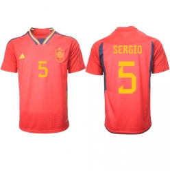Strój piłkarski Hiszpania Sergio Busquets #5 Koszulka Podstawowej MŚ 2022 Krótki Rękaw