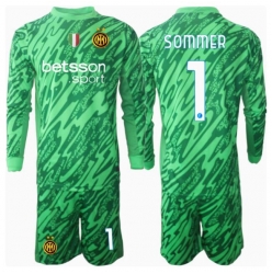Strój piłkarski Inter Milan Yann Sommer #1 Bramkarskie Koszulka Podstawowej dziecięce 2024-25 Długi Rękaw (+ Krótkie spodenki)